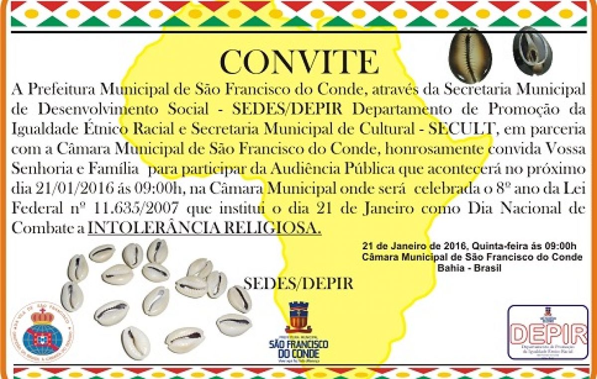 Audiência Publica vai discutir, informar, interagir e formar censo crítico sobre a Intolerância Religiosa