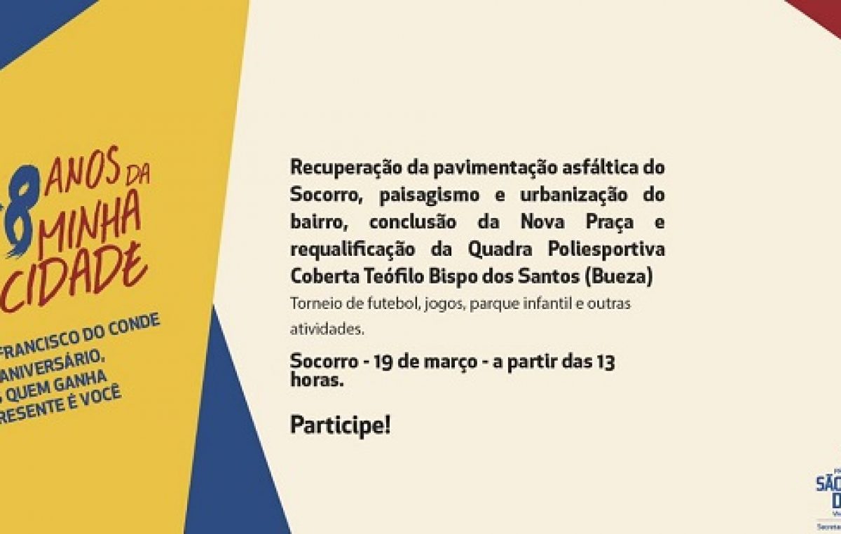 Emancipação Política será celebrada com a entrega de obras no Socorro