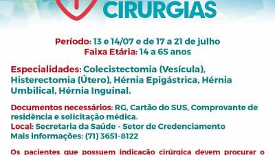 O município de São Francisco do Conde será contemplado com o Mutirão de Cirurgias do Governo do Estado