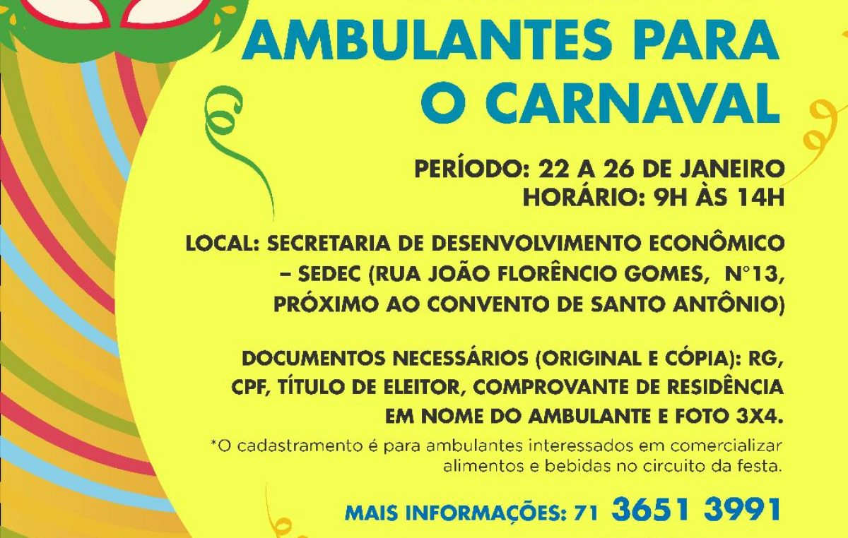 Secretaria de Desenvolvimento Econômico realiza cadastro de ambulantes para os festejos carnavalescos