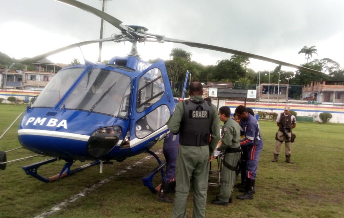 SAMU 192 contou com auxílio do helicóptero do Grupamento Aéreo da Polícia Militar (Graer) durante salvamento em São Francisco do Conde