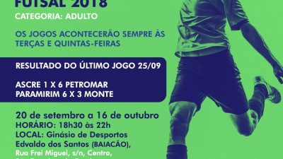 Equipes entram em quadra novamente nesta terça-feira (09) para mais uma rodada do Campeonato Municipal de Futsal Amador