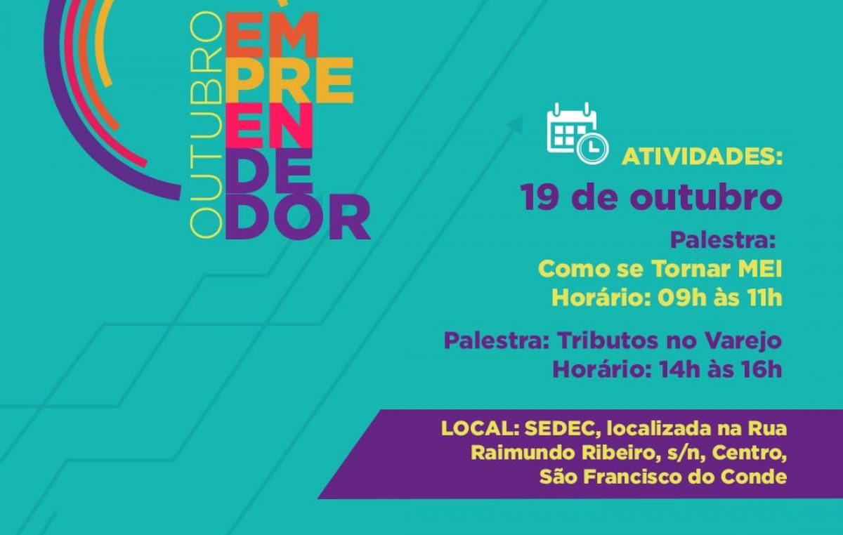 Outubro Empreendedor: Palestras sobre “Como se Tornar MEI” e “Tribunos do Varejo” serão ofertadas pela SEDEC nesta sexta-feira (19)