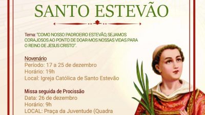 Fiéis do bairro de Santo Estevão irão render homenagens ao seu padroeiro nesta quarta-feira (26)