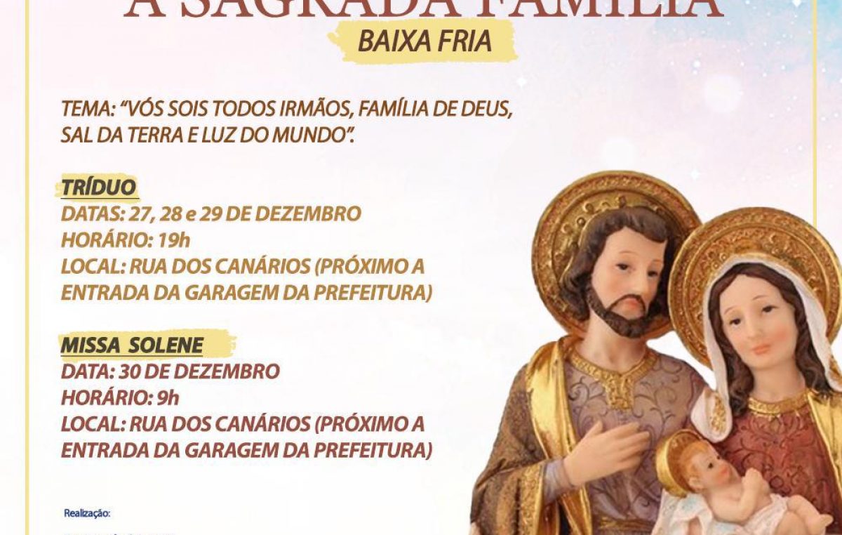Missa em homenagem a Sagrada Família acontecerá no dia 30 de dezembro em São Francisco do Conde