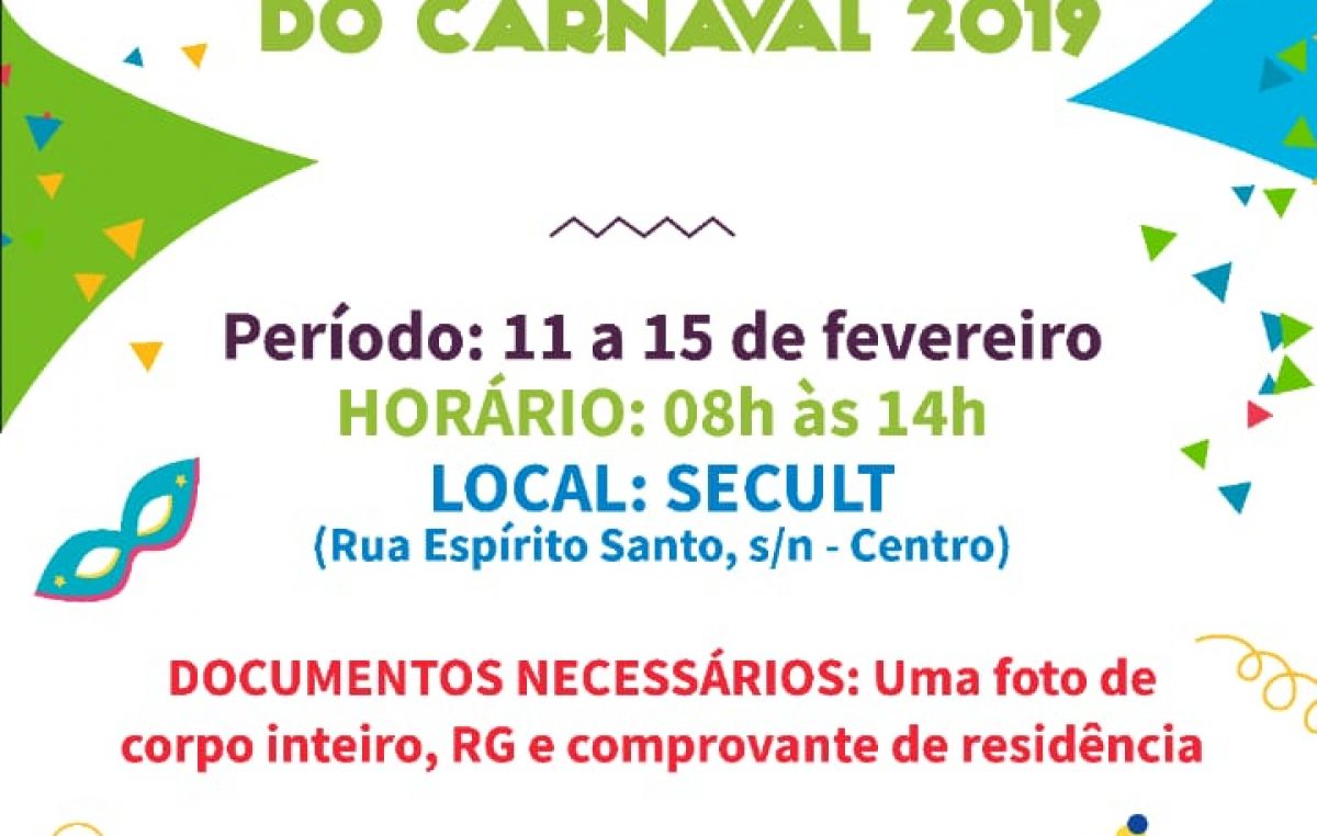 SECULT: Inscrições para o Concurso de Rei Momo, Rainha e Princesas do Carnaval acontecem de 11 a 15 de fevereiro