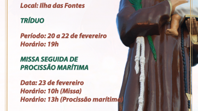 Missa e procissão marítima dos Festejos de Santo Antônio dos Navegantes acontecerão neste sábado (23) na Ilha das Fontes