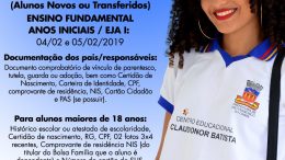 Estudantes do Ensino Fundamental e da EJA poderão ser matriculados na Rede Municipal de Ensino de São Francisco do Conde a partir de segunda-feira (04)