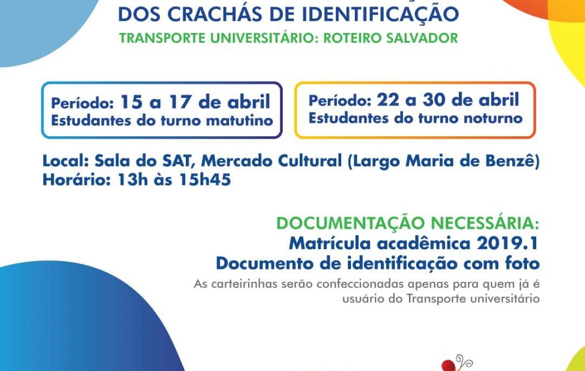 Usuários do Transporte Universitário deverão fazer sua carteirinha de identificação entre os dias 15 e 30 de abril