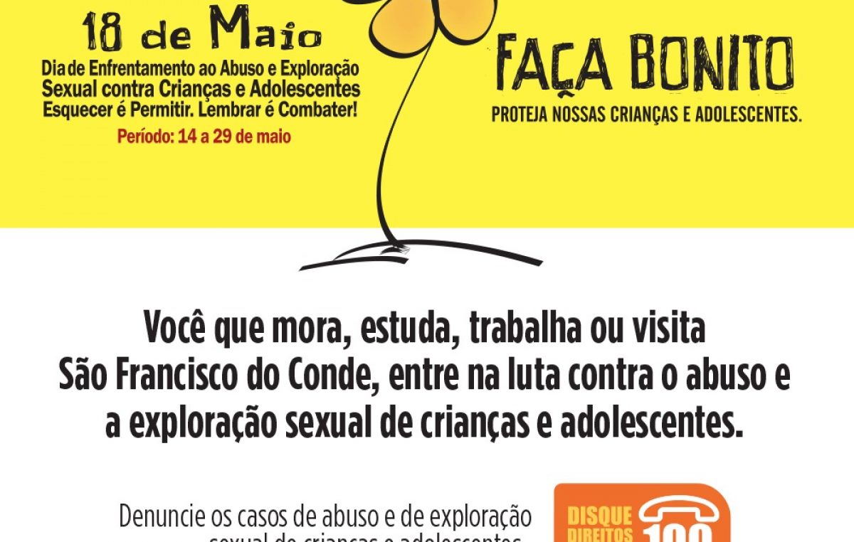 Semana de Enfrentamento ao Abuso e Exploração Sexual de Crianças e Adolescentes acontecerá de 14 a 29 de maio, em São Francisco do Conde