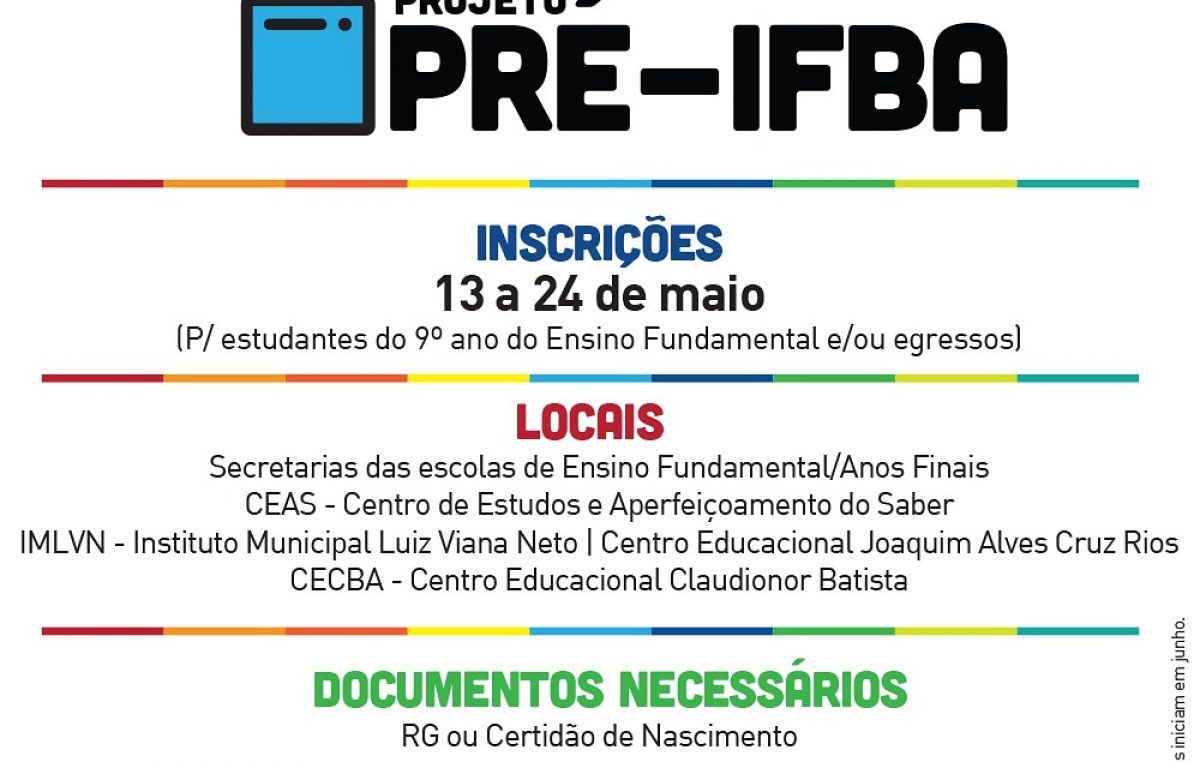 Abertas as inscrições para o Pré-IFBA