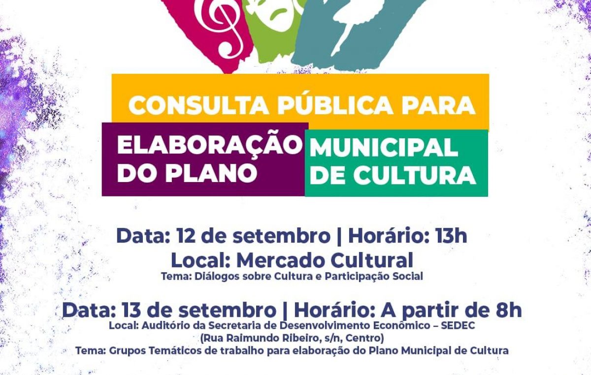 SECULT e Conselho Municipal de Cultura promoverão Consulta Pública para a criação do Plano Municipal de Cultura