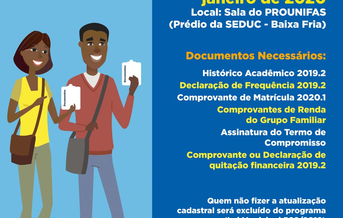 Começa nesta segunda-feira (13) o prazo para atualização cadastral do PROUNIFAS