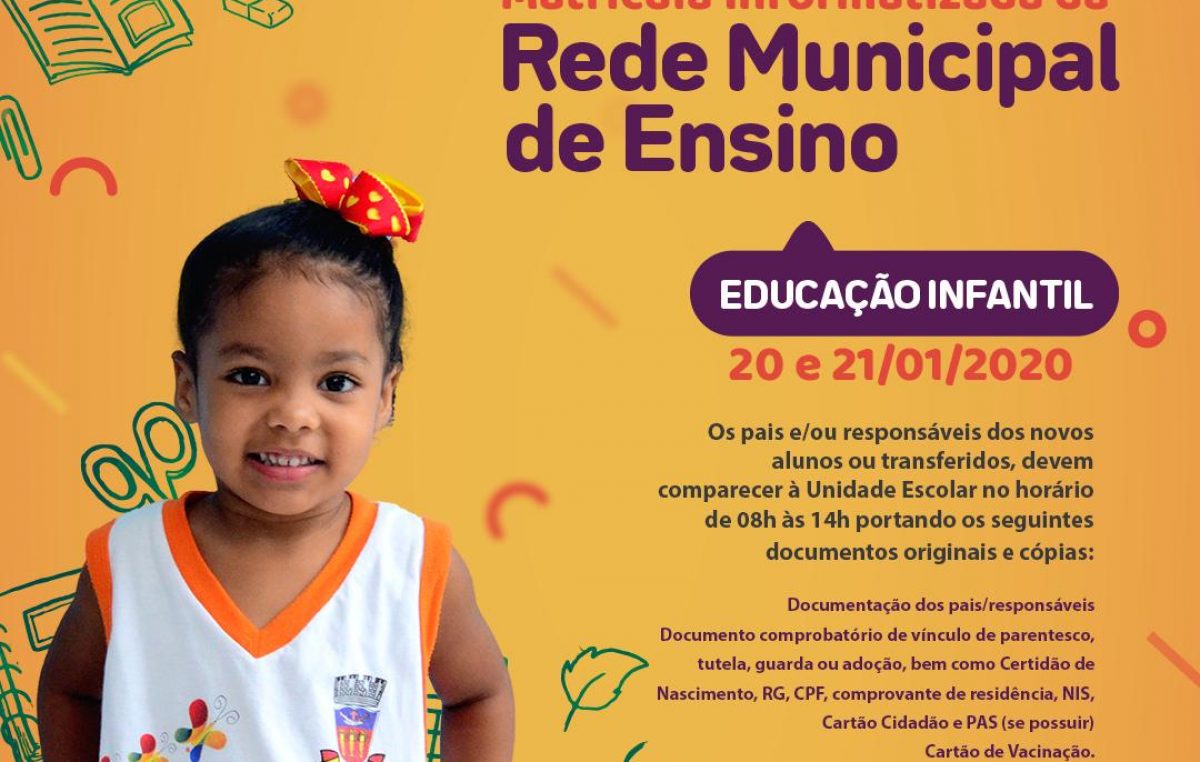 Matrícula 2020: Novos alunos e transferidos poderão ser matriculados nas unidades escolares de São Francisco do Conde a partir da próxima segunda-feira (20)