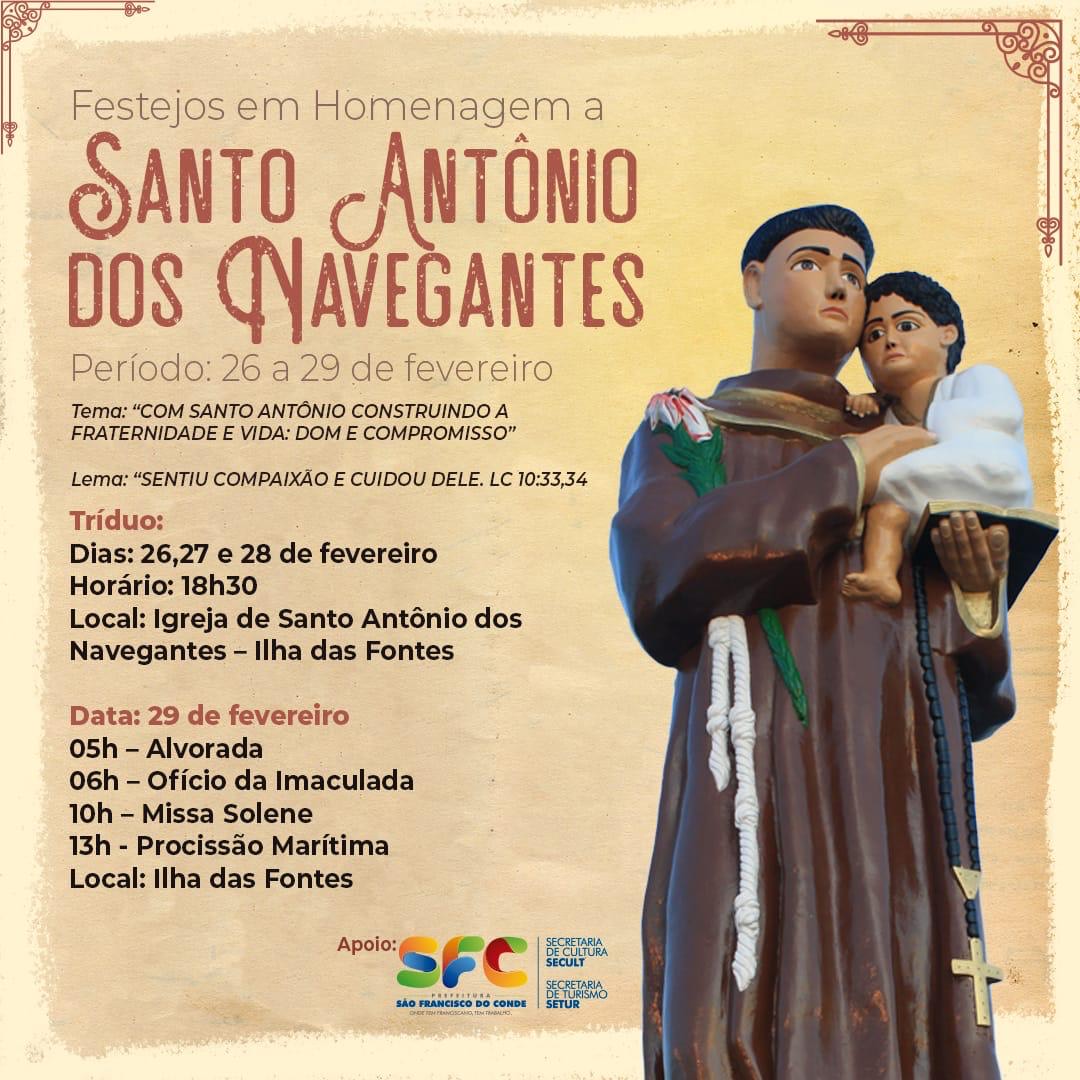 Homenagens a Santo Antônio dos Navegantes acontecerão de 26 a 29 de fevereiro na Ilha das Fontes