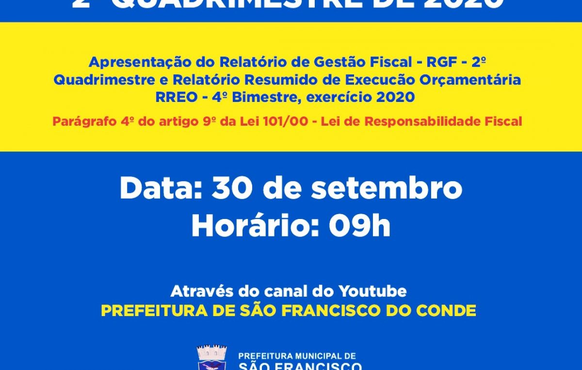 Prefeitura convida a população para live de prestação de contas que acontecerá nesta quarta-feira (30)