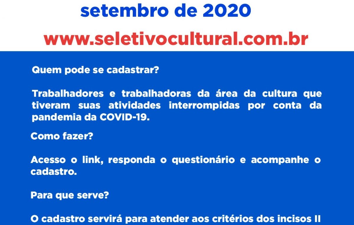 Lei Aldir Blanc: cadastramento de trabalhadores da Cultura segue acontecendo até o dia 22 de setembro