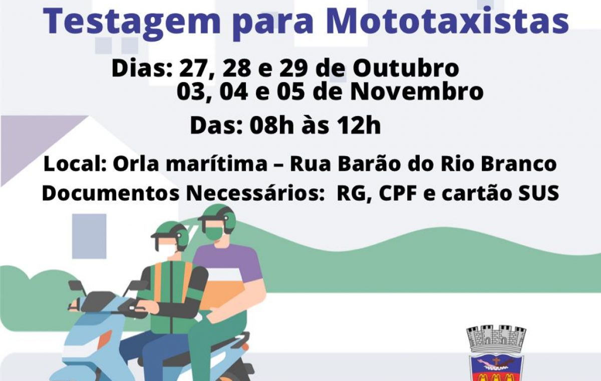 Testagem de mototaxistas: Ação de Combate à Covid-19 segue nos dias 03, 04 e 05 de novembro