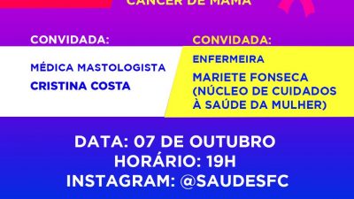 Outubro Rosa: Complexo de Saúde do Caípe de Baixo fará uma LIVE, na quarta-feira (07), sobre o câncer de mama