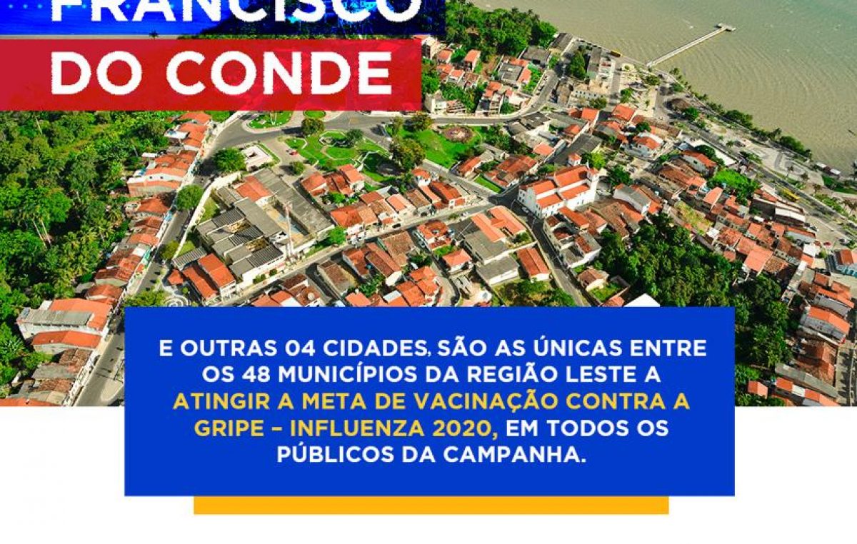 São Francisco do Conde e outras 04 cidades da Região Leste atingiram a meta de vacinação contra influenza 2020, em todos os públicos da campanha