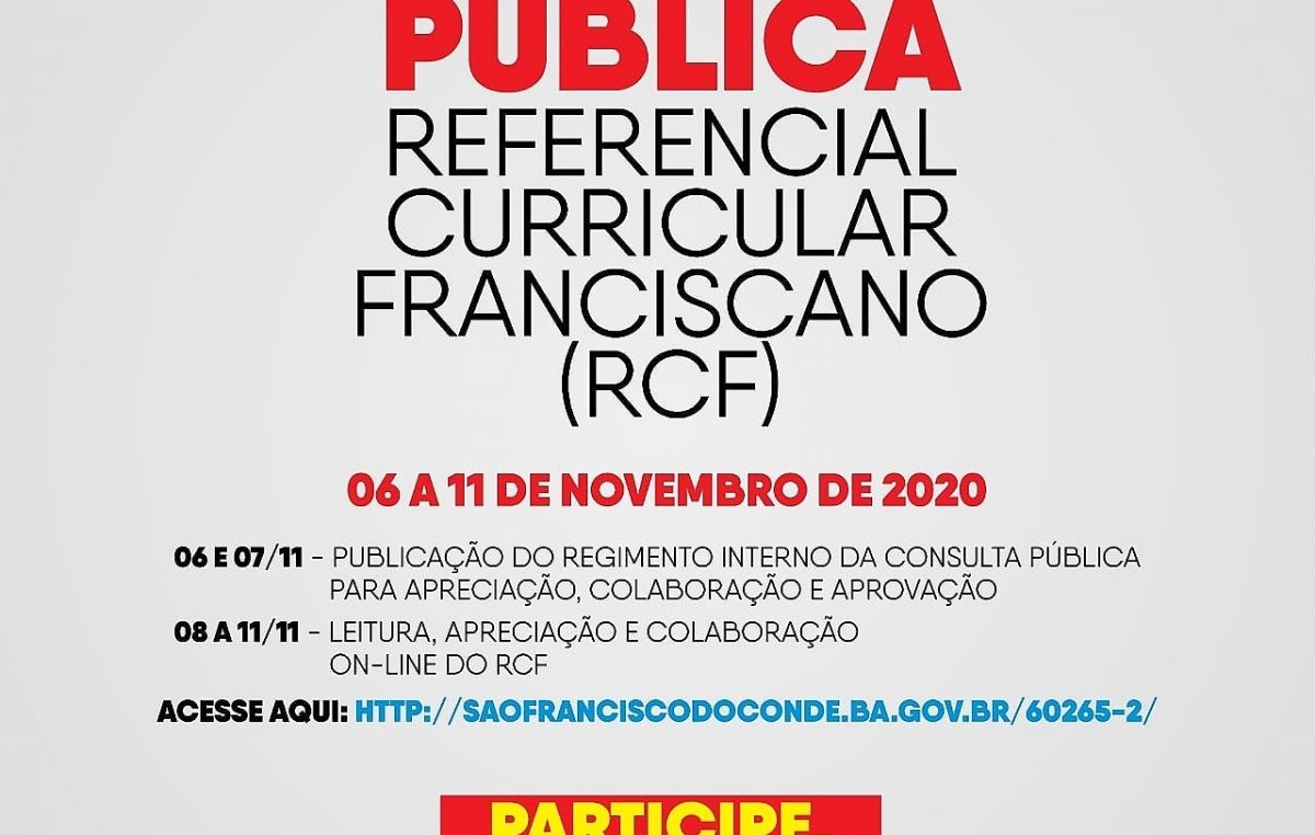 Consulta Pública do Referencial Curricular Franciscano é adiada até o dia 15 de novembro