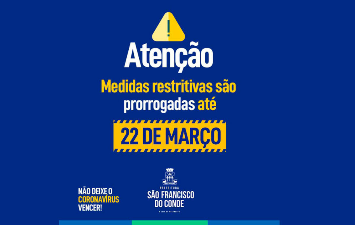 São Francisco do Conde prorroga medidas contra o coronavírus até 22 de março de 2021