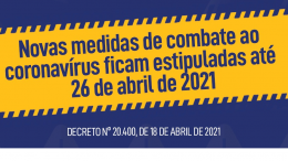 Novas medidas de combate ao coronavírus ficam estipuladas até 26 de abril de 2021