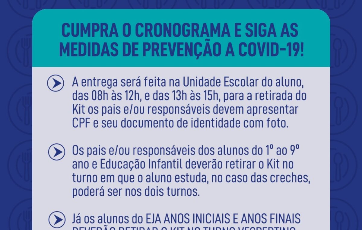 Confira o Cronograma de Entrega do Kit Alimentação Escolar em maio
