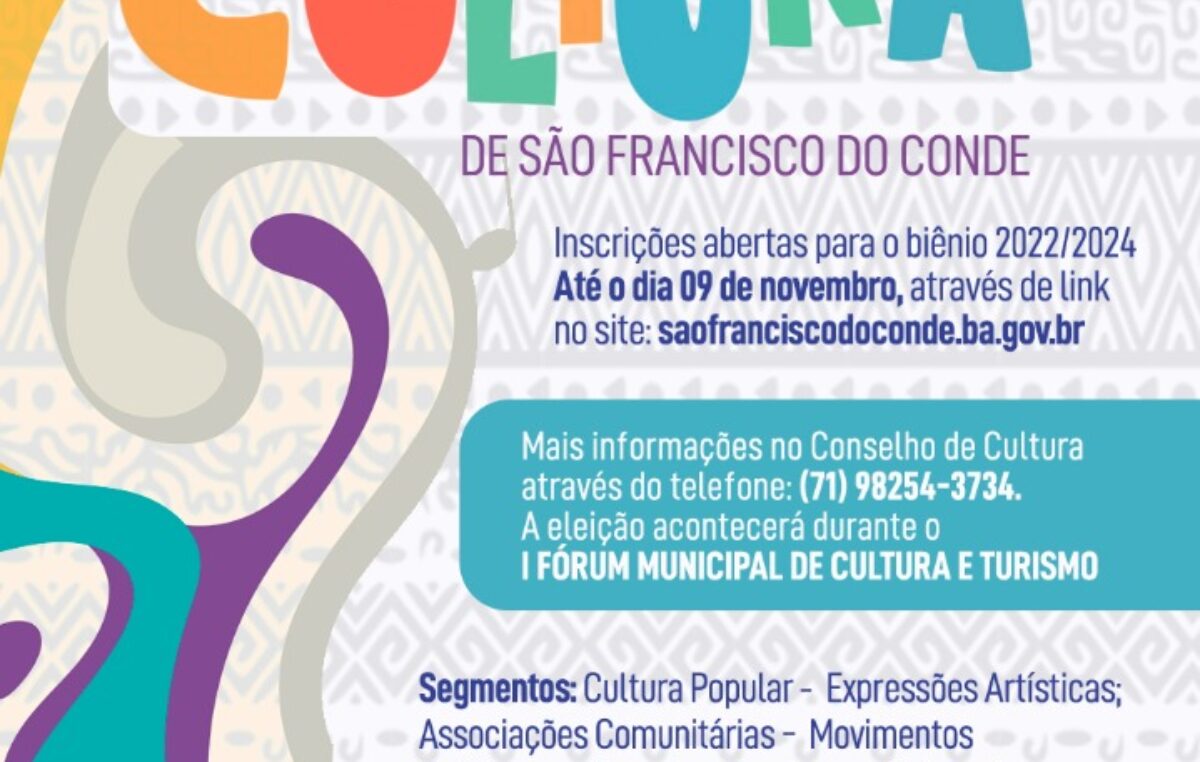 Inscrições abertas para o Conselho Municipal de Cultura para o biênio 2022/2024