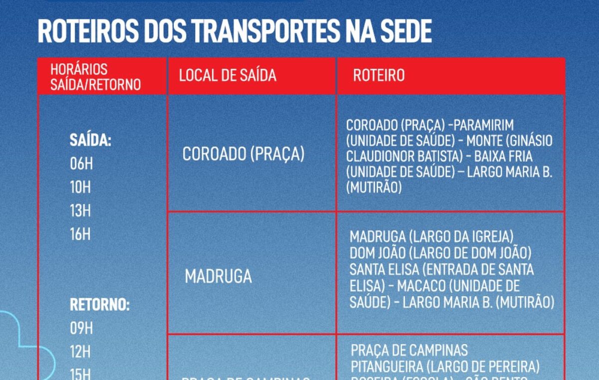 Confira o roteiro de transportes para o Mutirão da Saúde – 19/01 A 28/01