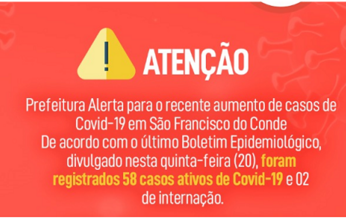 Prefeitura Alerta para o recente aumento de casos de Covid-19 em São Francisco do Conde
