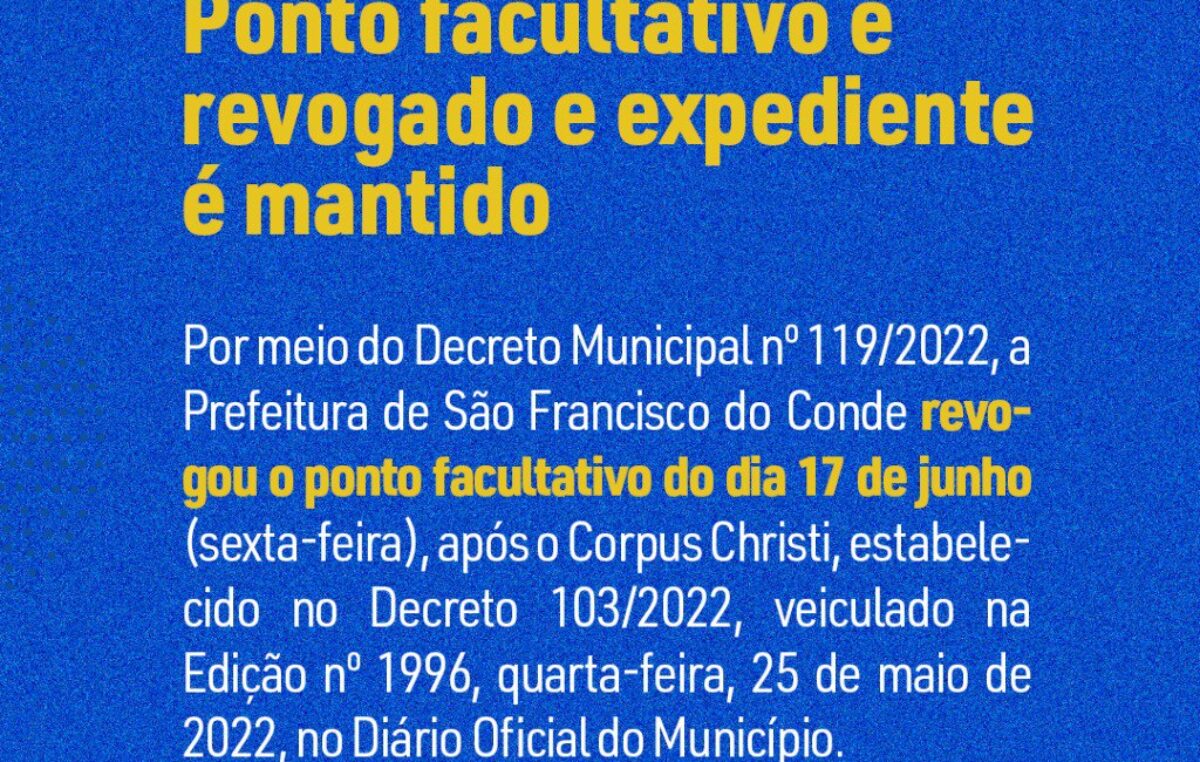 Ponto facultativo é revogado e expediente é mantido