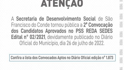 Confira a 2ª convocação dos candidatos aprovados no PSS REDA/SEDES – Edital nº 02/2021 no Diário Oficial do Município