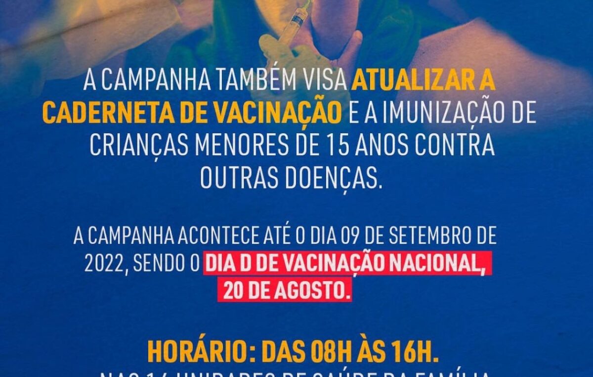 SESAU – Campanha Nacional de Vacinação contra a Poliomielite e Multivacinação segue até o dia 09 de setembro