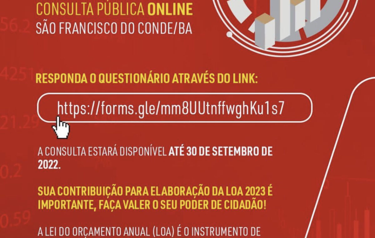 Prefeitura abre consulta pública online para elaboração da Lei Orçamentária Anual (LOA) 2023