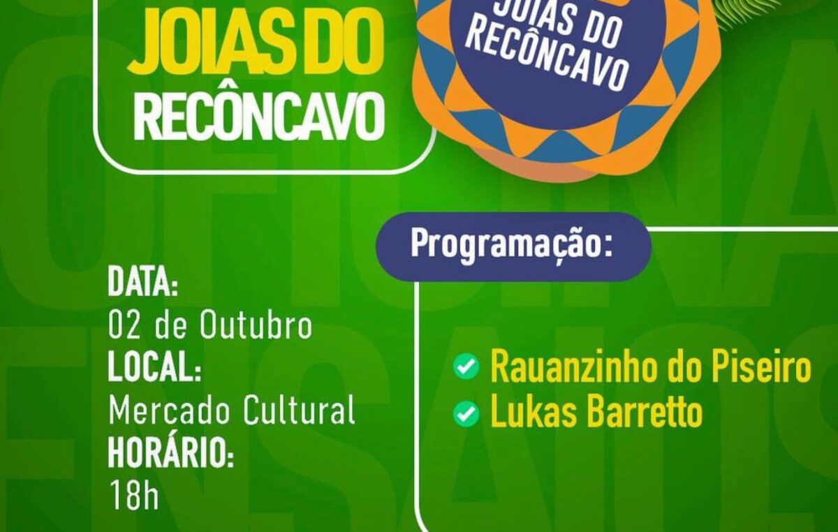 Arte, cultura e lazer: Domingão Joias do Recôncavo acontece no dia 02 de outubro