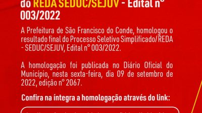 Prefeitura homologa resultado final do REDA SEDUC/SEJUV – Edital n° 003/2022