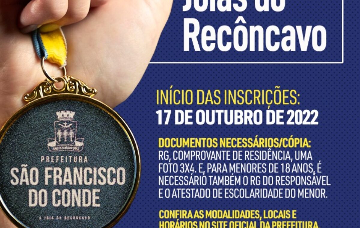 Inscrições para o Programa Esportivo Joias do Recôncavo, acontecem nesta segunda-feira (17), em diversos bairros do município