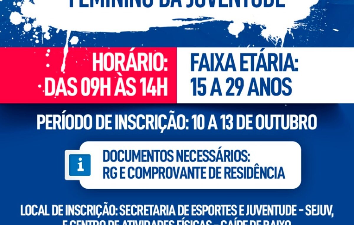 Inscrições para o 1º Torneio de Futsal Feminino da Juventude, acontecem de 10 a 13 de outubro