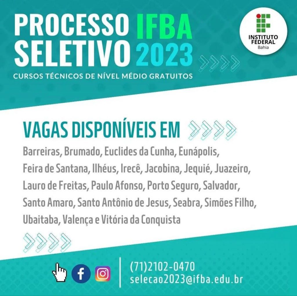 Nota de Utilidade Pública: Processo Seletivo IFBA 2023 - Portal da  Prefeitura Municipal de São Francisco do Conde - Bahia