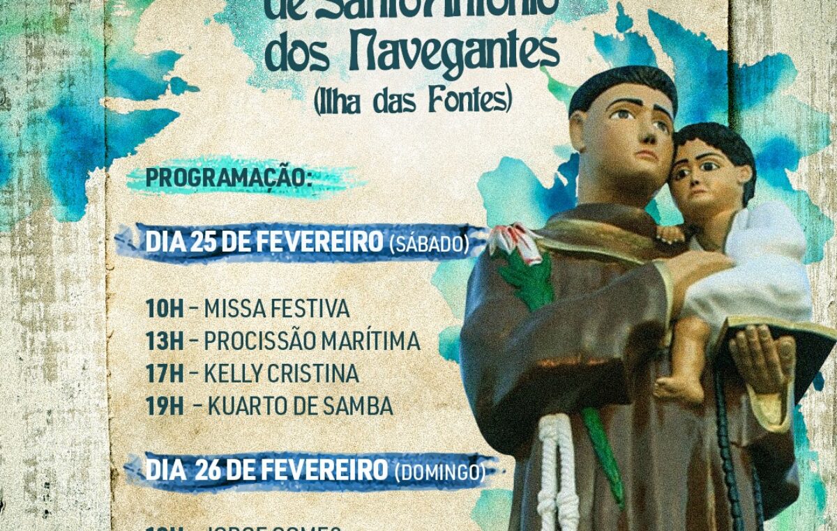 Confira a programação da festa de Santo Antônio dos Navegantes, que acontecerá na Ilha das Fontes