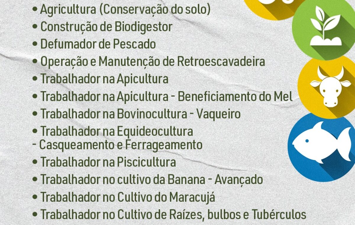 Secretaria de Agricultura e Pesca oferece cursos profissionalizantes gratuitos