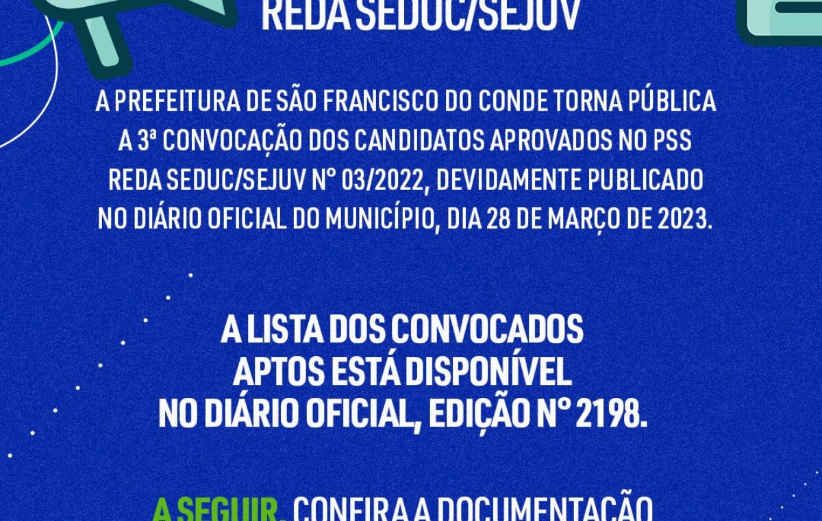 Prefeitura realiza 3ª convocação do PSS REDA SEDUC/SEJUV
