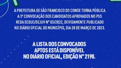 Prefeitura realiza 3ª convocação do PSS REDA SEDUC/SEJUV