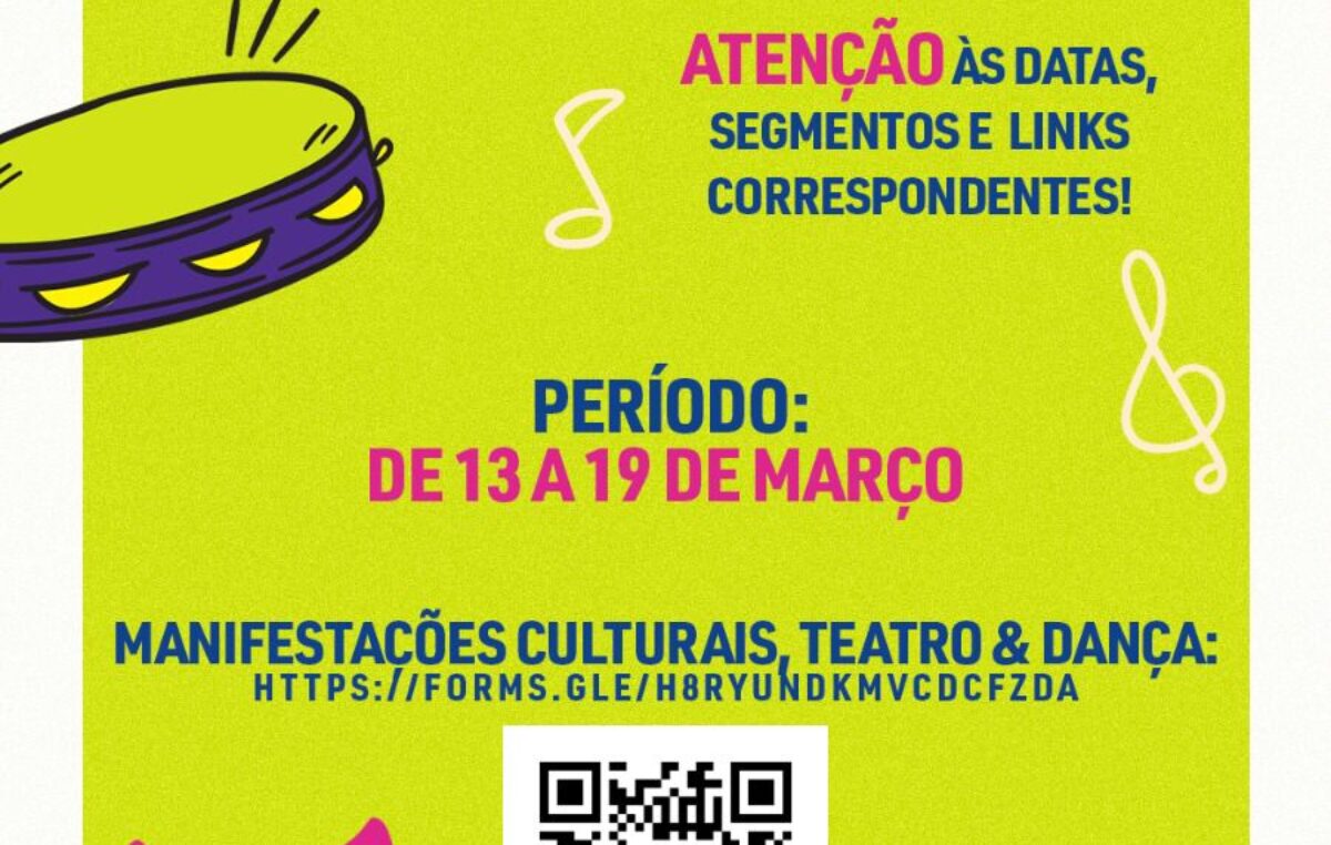 Manifestações culturais, grupos de teatro e dança: cadastramento oficial acontece de 13 a 19 de março