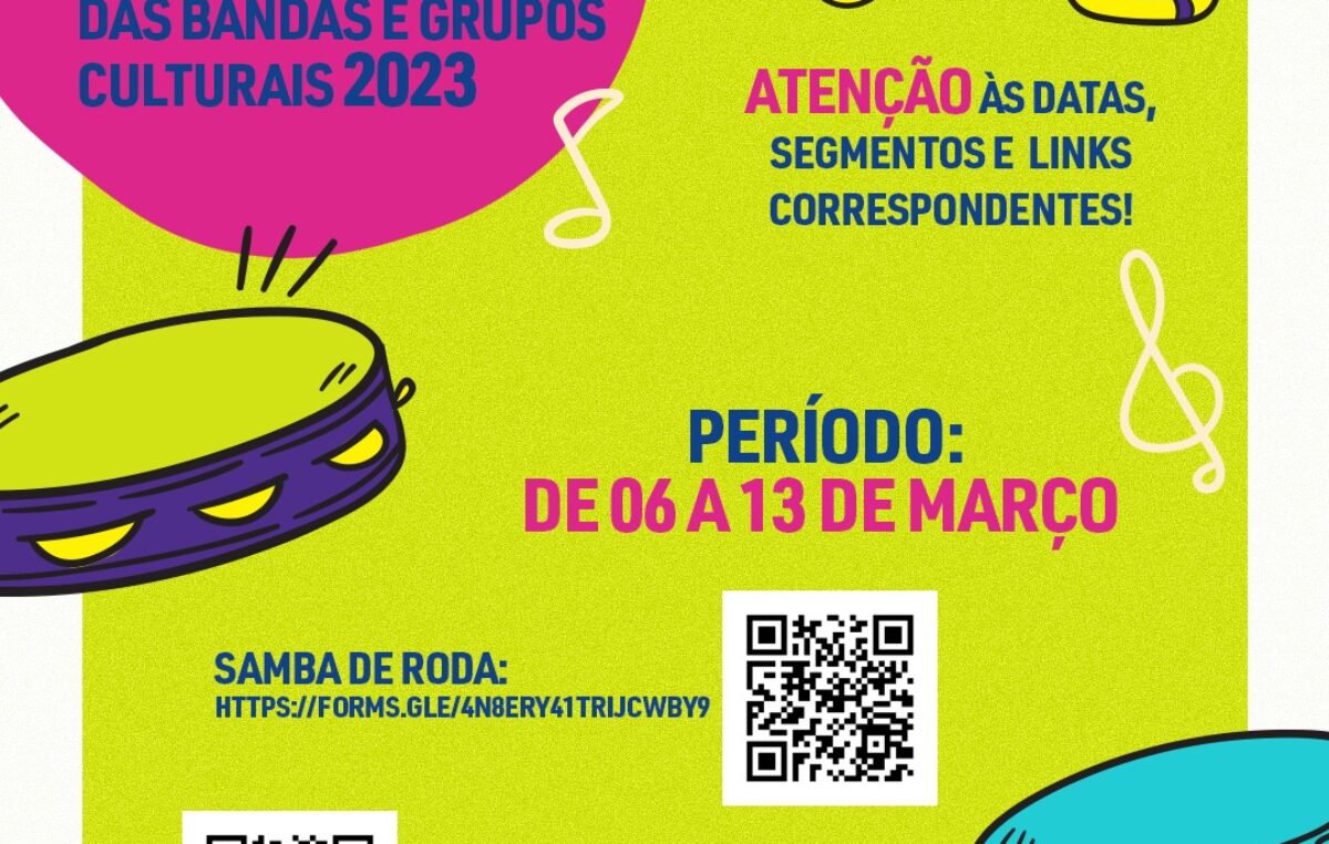 SECULT: cadastramento das bandas e grupos de samba de roda, acontecerá de 06 a 13 de março