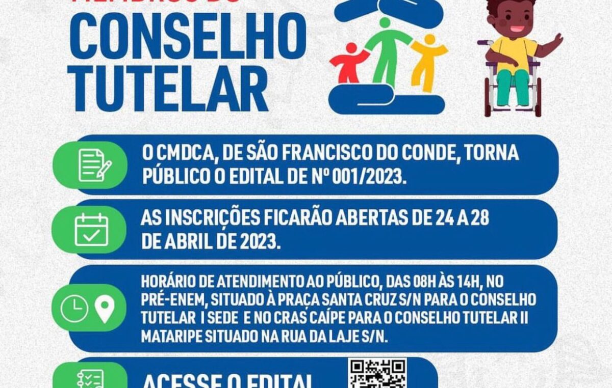 Inscrições abertas para eleição dos membros do Conselho Tutelar acontecem de 24 a 28 de abril
