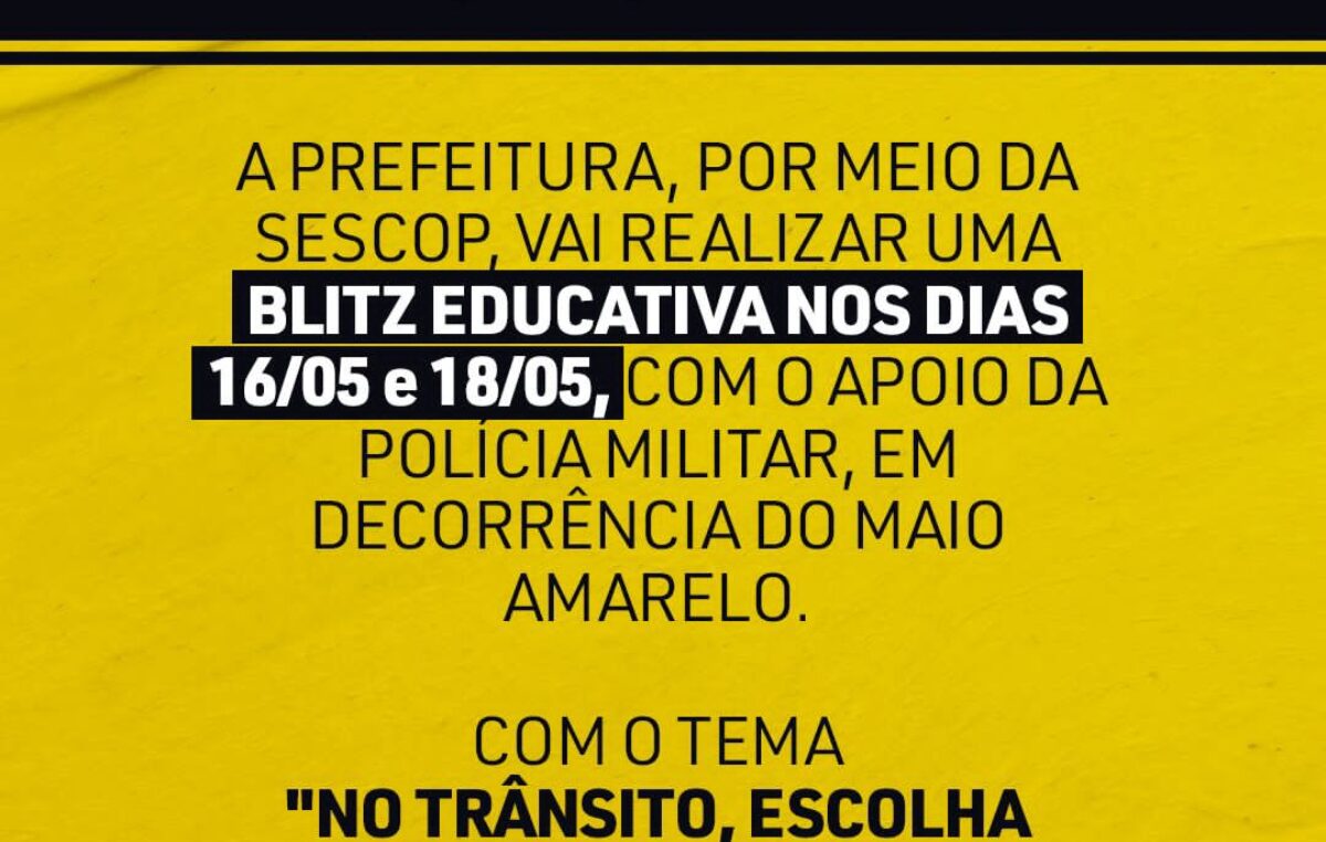 Maio Amarelo: São Francisco do Conde terá ação de conscientização no trânsito