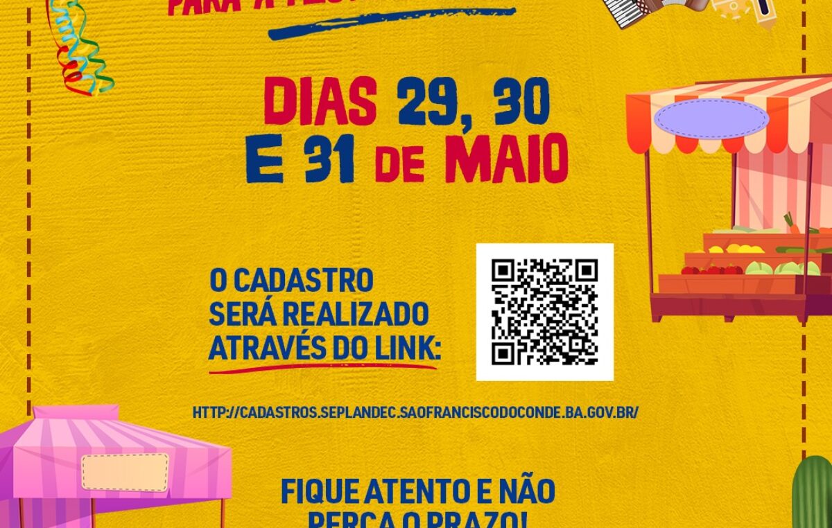 SEPLANDEC: credenciamento de ambulantes e barraqueiros para o Arraiá Joia do Recôncavo, acontece nos dias 29, 30 e 31 de maio