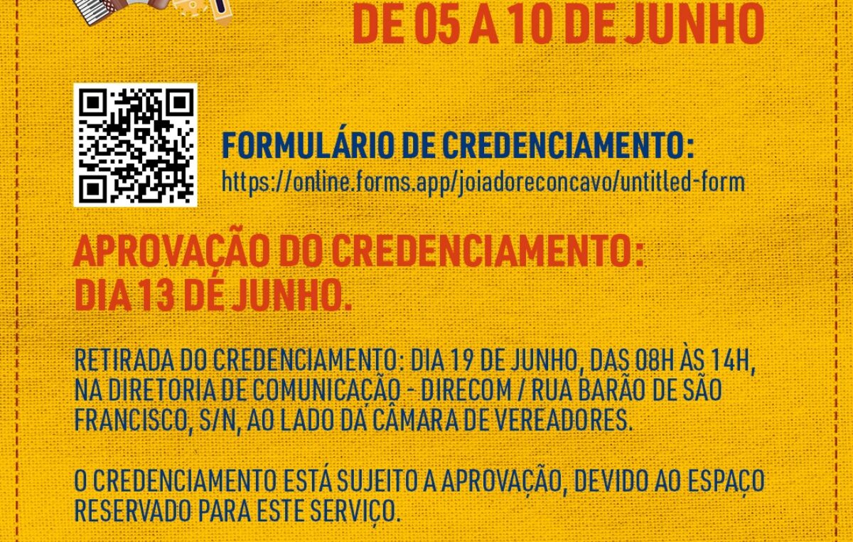CREDENCIAMENTO DE IMPRENSA PARA COBERTURA DO ARRAIÁ JOIA DO RECÔNCAVO 2023